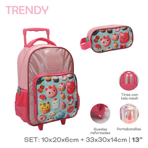 SET MOCHILA CARRO Y CARTUCHERA TRENDY 28088