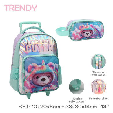 SET MOCHILA CARRO Y CARTUCHERA TRENDY 28089