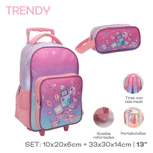 SET MOCHILA CARRO Y CARTUCHERA TRENDY 28090