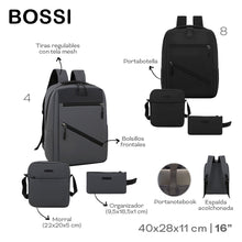Cargar imagen en el visor de la galería, SET MOCHILA + MORRAL + ORGANIZADOR BOSSI 30365