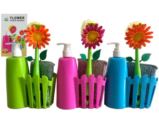 DISPENSER DETERGENTE FLOR CON PORTA ESPONJA CR14660