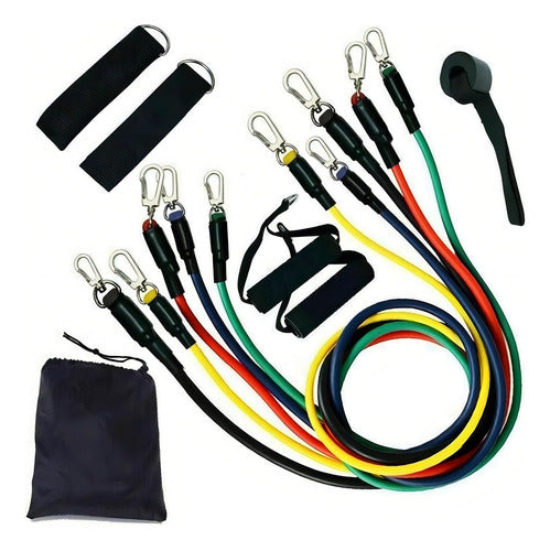 SET DE 5 SOGAS ELASTICAS DE 1M + ACCESORIOS, PLASTICO + POLIESTER 41223