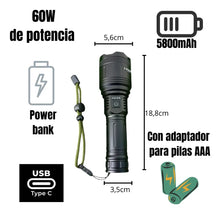 Cargar imagen en el visor de la galería, LINTERNA ALUMINIO 60W-BAT 26650 5800MAH L674