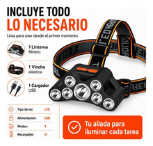 Cargar imagen en el visor de la galería, LINTERNA SOPORTE CABEZA 7 LEDS T26