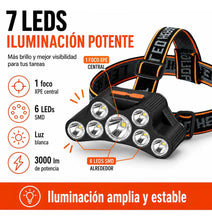 Cargar imagen en el visor de la galería, LINTERNA SOPORTE CABEZA 7 LEDS T26