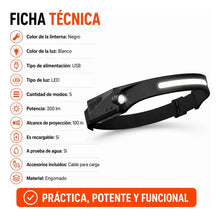 Cargar imagen en el visor de la galería, LINTERNA MINERO AJUSTABLE USB LIN-03