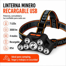 Cargar imagen en el visor de la galería, LINTERNA SOPORTE CABEZA 7 LEDS T26