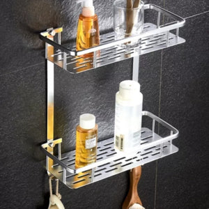 ORGANIZADOR DE BAÑO RECTO DOBLE PLATEADO 600092