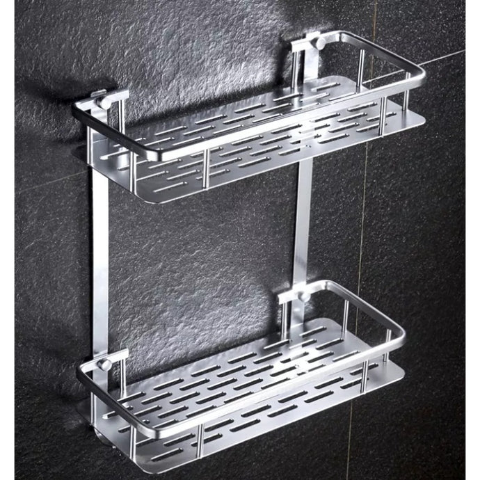 ORGANIZADOR DE BAÑO RECTO DOBLE PLATEADO 600092