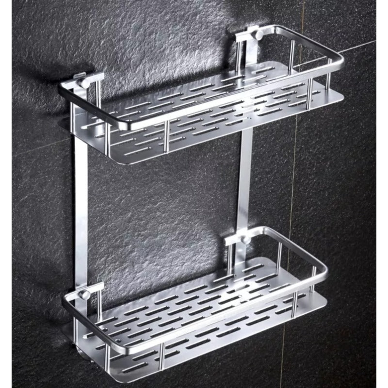ORGANIZADOR DE BAÑO RECTO DOBLE PLATEADO 600092